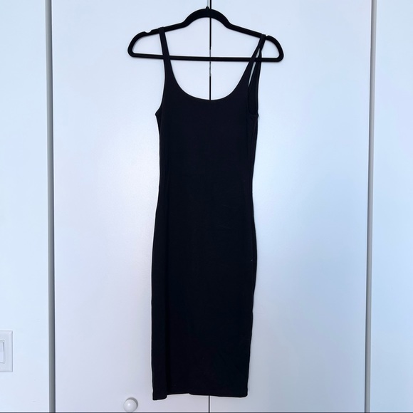 Pull&Bear Dresses Pull Bear Black Knit Fitted Midi Open Back Dress